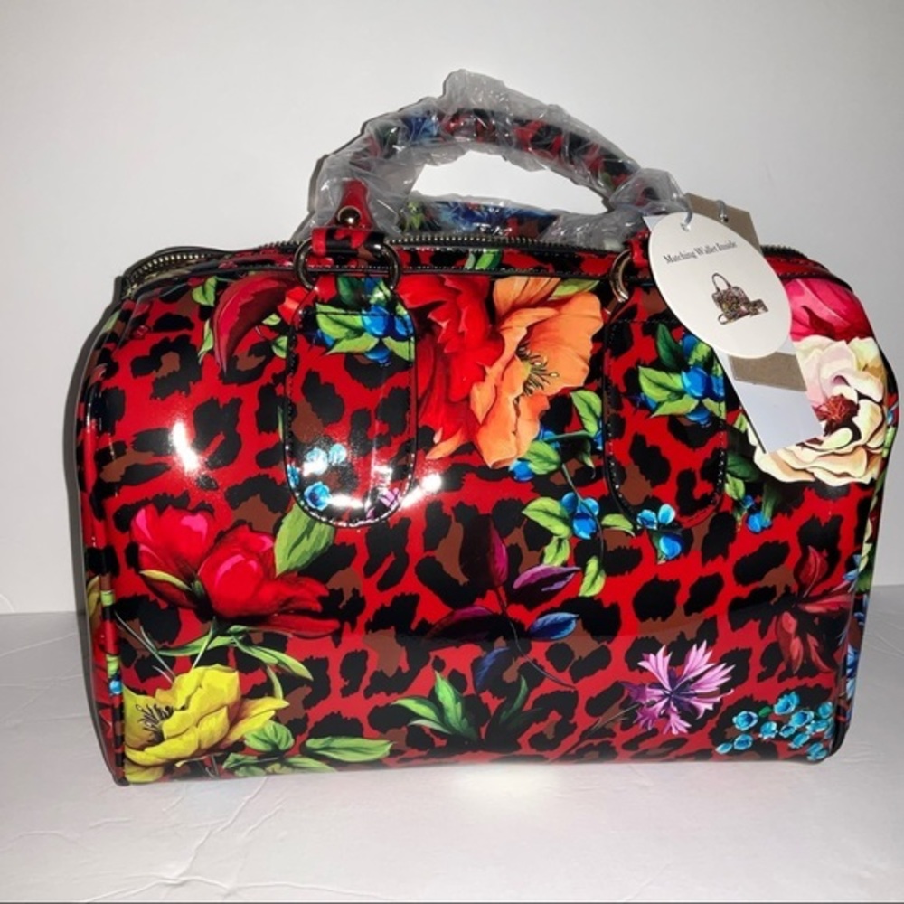 Leopard Print and Floral 2pc Handbag and Wallet Set - Picture 2 of 7